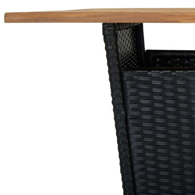 vidaXL Barska miza črna 80x80x110 cm poli ratan in trden akacijev les