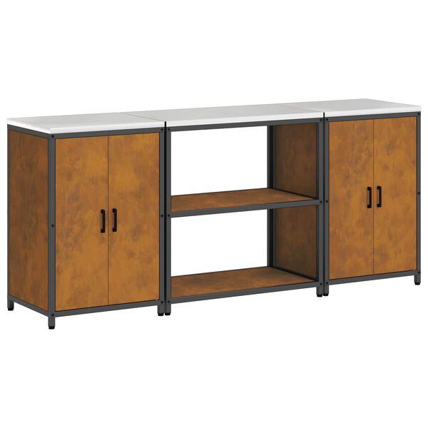 vidaXL Kuhinjski set za shranjevanje s polico z vrati 3 pcs Rjav