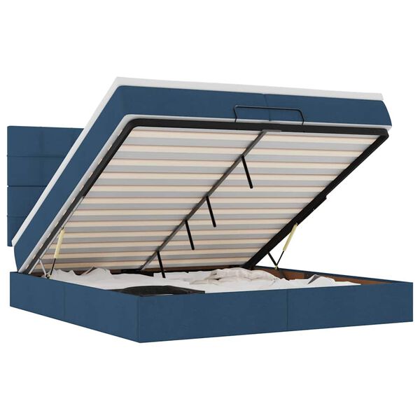 vidaXL Otomanski posteljni okvir z vzmetnicami moder 200x200 cm blago