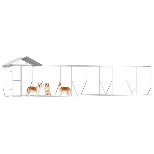 vidaXL Zunanja pasja ograda s streho srebrna 10x2x2,5m pocinkano jeklo