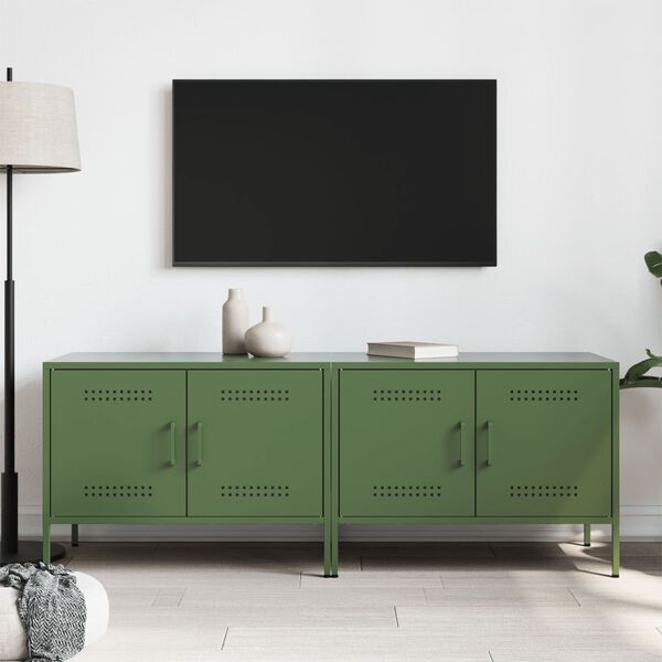 vidaXL TV omarica 2 kosa olivno zelena 68x39x50,5 cm jeklo
