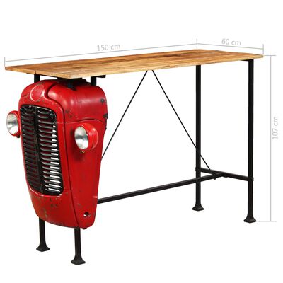 vidaXL Barska miza motiv traktor trden mangov les rdeča 60x150x107 cm