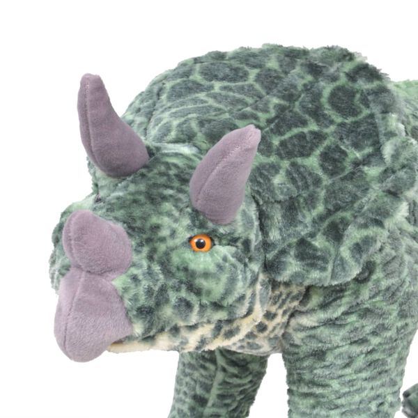 vidaXL Stoječa pli&scaron;asta igrača dinozaver triceratops zelen XXL
