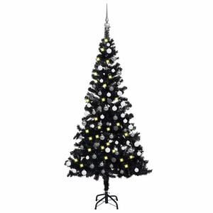 vidaXL Umetna osvetljena novoletna jelka z bunkicami črna 180 cm PVC