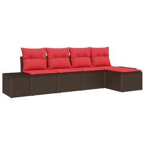 vidaXL Vrtna sedežna garnitura z blazino 5 pcs Rjava poli ratan