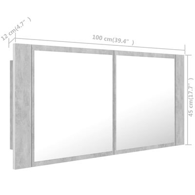 vidaXL LED kopalniška omarica z ogledalom betonsko siva akril