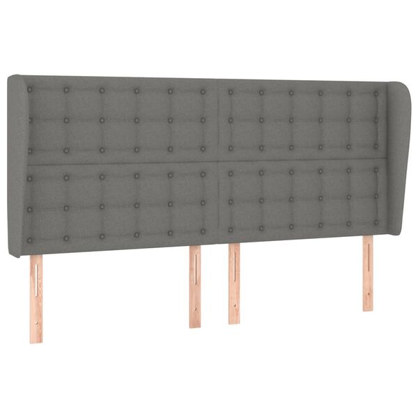 vidaXL Vzglavje z u&scaron;esi temno sivo 163x23x118/128 cm blago
