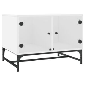 vidaXL Klubska mizica s steklenimi vrati bela 68,5x50x50 cm