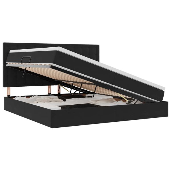 vidaXL Postelja z dodatnim prostorom za shranjevanje in vzmetnico Črna