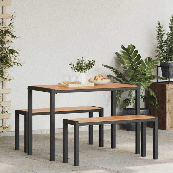 vidaXL Komplet za jedilnico v vrtu z blazino 3 pcs Rjava Jeklo