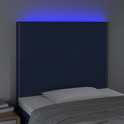 vidaXL LED posteljno vzglavje modro 90x5x118/128 cm blago