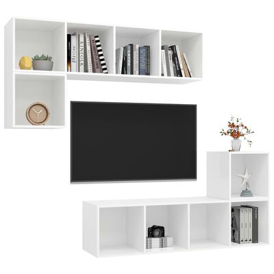 vidaXL Komplet TV omaric 4-delni bela iverna plošča