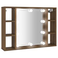 vidaXL Omarica z ogledalom in LED lučkami rjavi hrast 76x15x55 cm