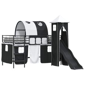 vidaXL Postelja z loft tipom za otroke Črna 107 x 200 cm Kovina