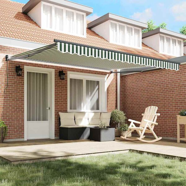 vidaXL Retraktilna tenda Zelena in Bela 400 × 300 cm