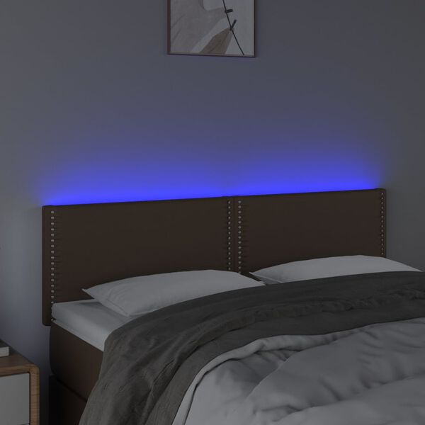 vidaXL LED posteljno vzglavje rjavo 144x5x78/88 cm umetno usnje
