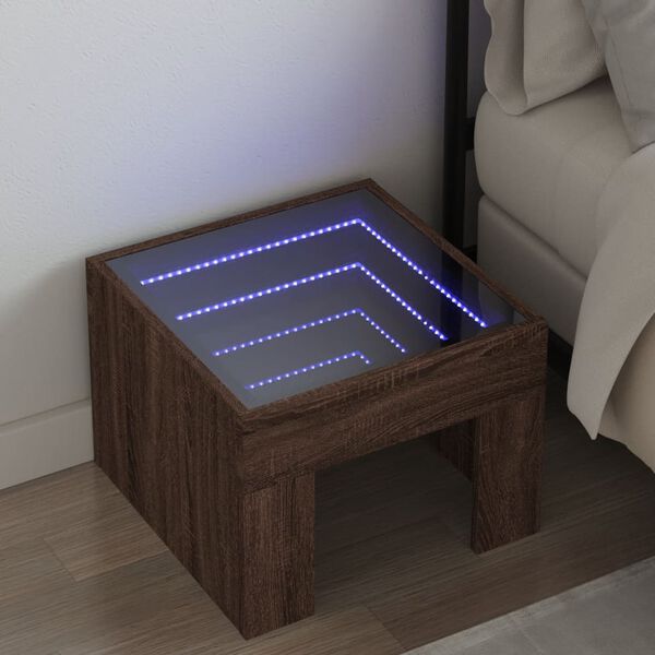 vidaXL Nočna mizica z neskončnimi LED rjavi hrast 40x40x30 cm