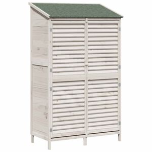 vidaXL Vrtno skladi&scaron;če s streho Bela 106 x 56 x 176,5 cm Trdna smreka