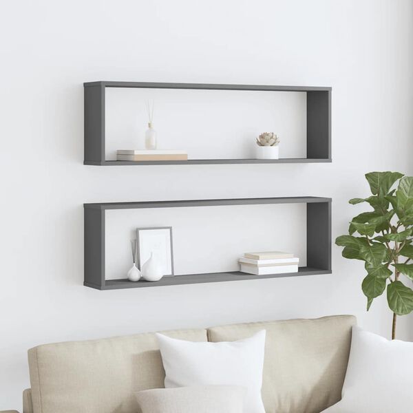 vidaXL Stenske police kockaste 2 kosa sive 100x15x30 cm iverna plo&scaron;ča