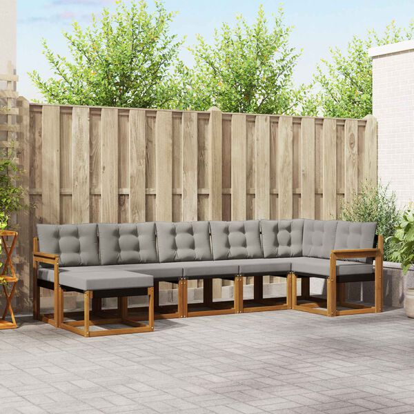 vidaXL Zunanja garnitura za sedenje 7 pcs Naravna in svetlo siva