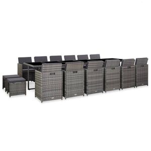 vidaXL Zunanja jedilna garnitura 17-delna z blazinami poli ratan siva