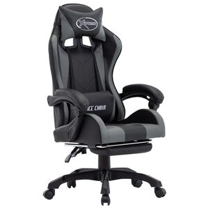 vidaXL Racing stol z oporo za noge sivo in črno umetno usnje