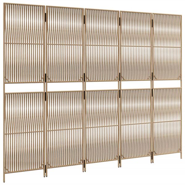 vidaXL Pregrada za sobo 5 plo&scaron;če bež poli ratan