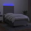 vidaXL Box spring postelja z vzmetnico LED svetlo siva 90x200 cm blago