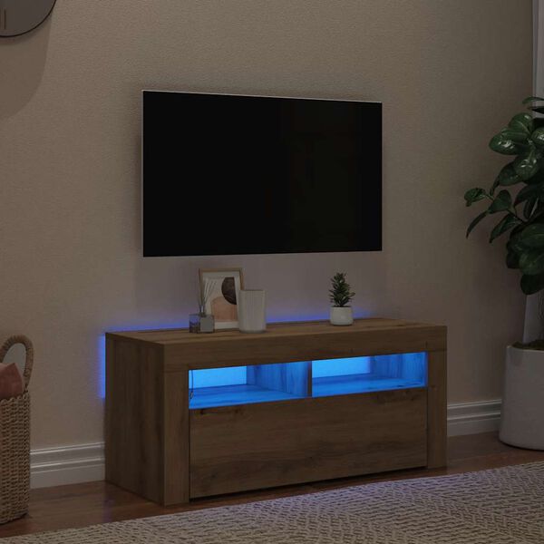 vidaXL TV omarica z LED artisan hrast 90x35x40 cm inženirski les