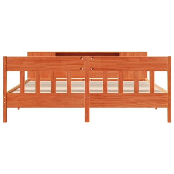 vidaXL Knjižna postelja brez vzmetnice vošč. rjava 180x200 cm borovina