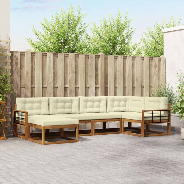 vidaXL Zunanja garnitura za sedenje z blazino 6 pcs Naravna in smetana