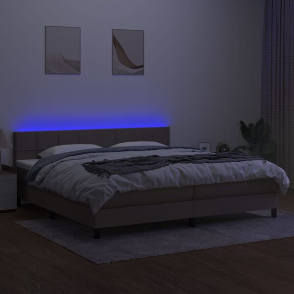 vidaXL Box spring postelja z vzmetnico LED taupe 200x200 cm blago