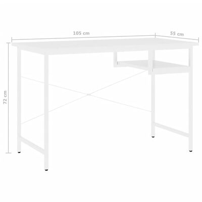vidaXL Računalniška miza bela 105x55x72 cm MDF in kovina