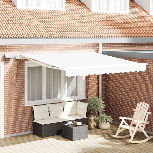 vidaXL Retraktilna tenda Bela 350 x 250 cm Tkanina in jeklo