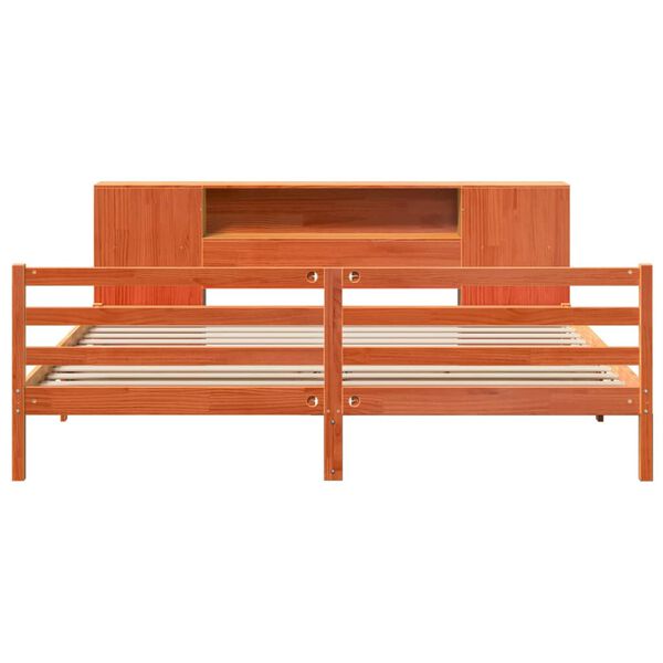 vidaXL Knjižna postelja brez vzmetnice vošč. rjava 200x200 cm borovina