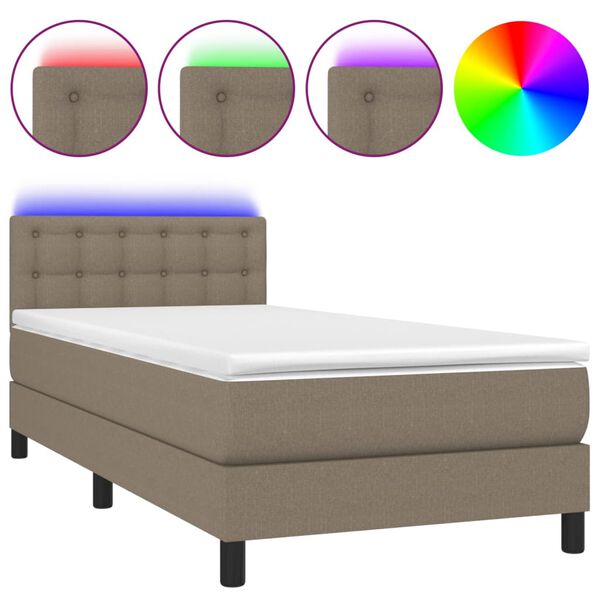 vidaXL Box spring postelja z vzmetnico LED taupe 90x200 cm blago