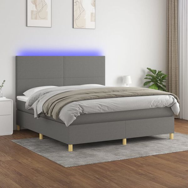 vidaXL Box spring postelja z vzmetnico LED temno siva 160x200 cm blago