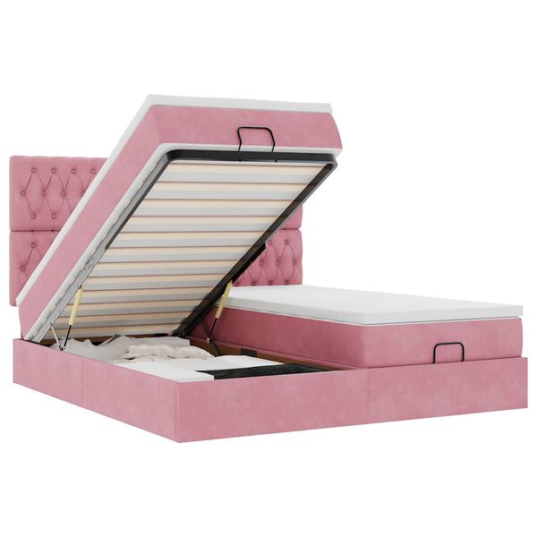 vidaXL Otomanski posteljni okvir z vzmetnicami roza 160x200cm žamet