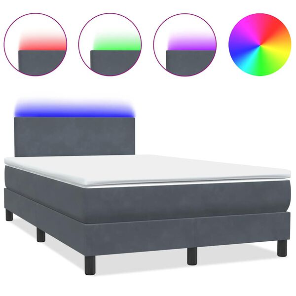 vidaXL Box spring posteljni z vzmetnico LED temno siv 120x210 cm žamet