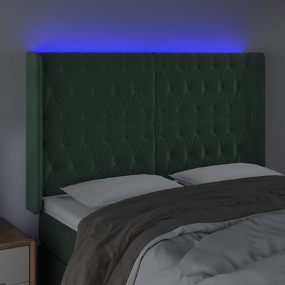 vidaXL LED posteljno vzglavje temno zeleno 147x16x118/128 cm žamet