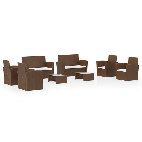 vidaXL Vrtna sedežna garnitura 8-delna z blazinami poli ratan rjava