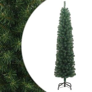 vidaXL Ozka umetna novoletna jelka s stojalom zelena 180 cm PVC