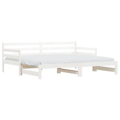 vidaXL Izvlečna dnevna postelja bela 90x200 cm trdna borovina
