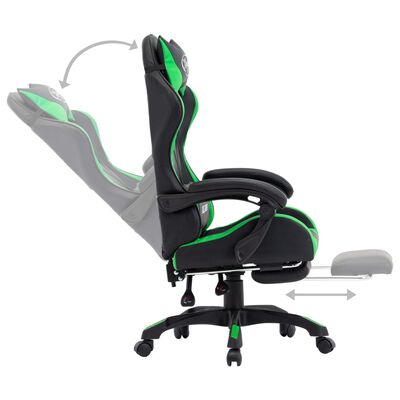 vidaXL Racing stol z oporo za noge zeleno in črno umetno usnje