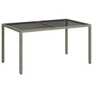 vidaXL Vrtna miza 150x90x75 cm kaljeno steklo in poli ratan siva
