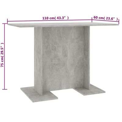 vidaXL Jedilna miza betonsko siva 110x60x75 cm iverna plošča