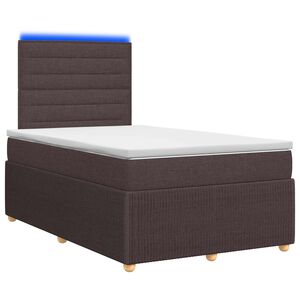vidaXL LED posteljni pod z vzmetnico Temno rjava 120 x 190 cm Blago