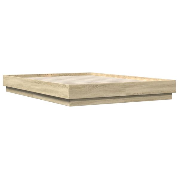 vidaXL Posteljni okvir LED diodami sonoma hrast 160x200 cm