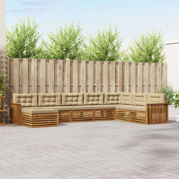 vidaXL Sedežne garniture 8 pcs Naravna in bež Masiven les akacije