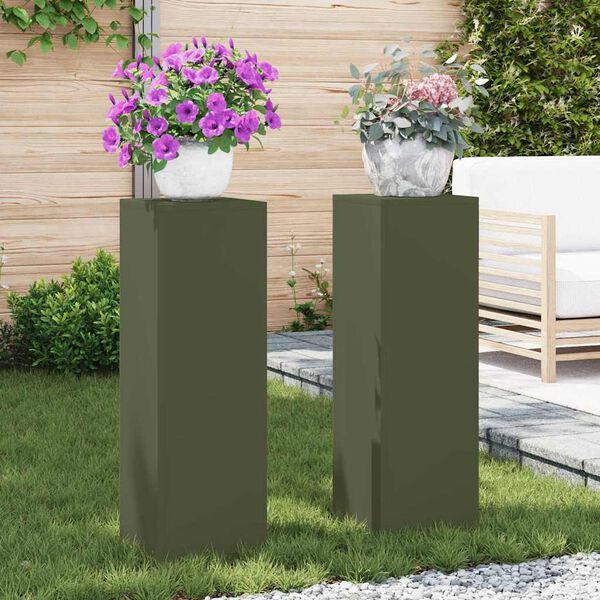 vidaXL Stojalo za rastline 2 pcs Olivno zelena 24 x 24 x 75 cm Jeklo